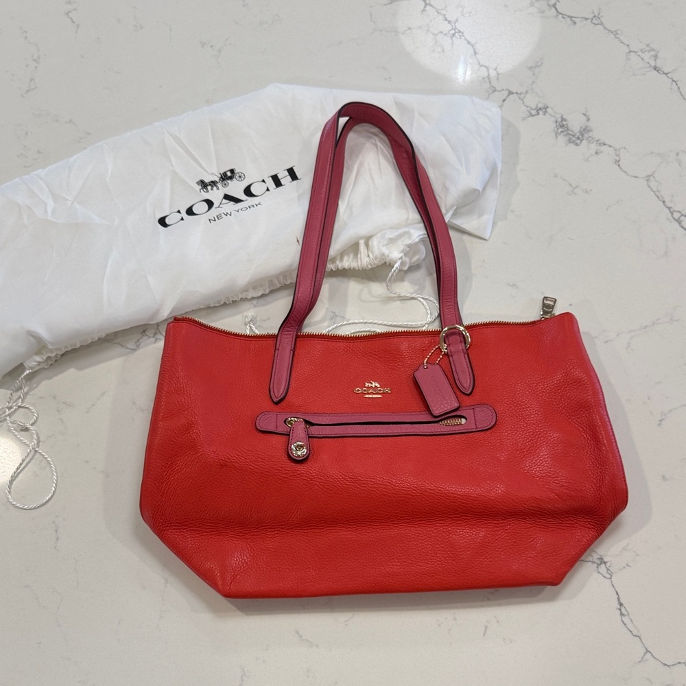 Vintage Coach Vibrant Corral Red Leather Tote NWOT